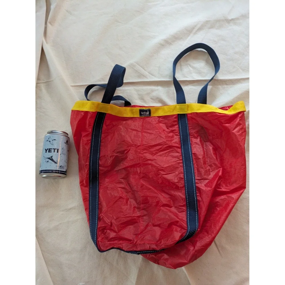 Sea Fever Gear Red Ripstop Nylon Tote Bag Yellow Trim Navy Handles Beach Travel